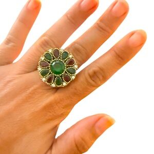 1990’s Vintage Silver Statement Ring w/ Ruby Red & Emerald Green Stones,  6.5